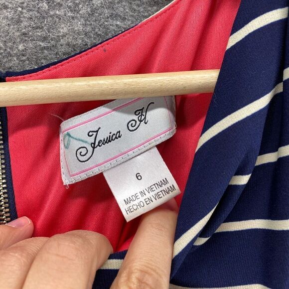 Jessica H Dress Women 6 Blue Striped Sheath Midi Zipper Lined Long Sleeve Casual - Picture 5 of 9